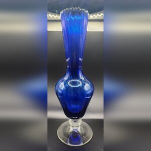 Vintage Mid-Centry Hand Blown Cobalt Blue Bud Vase 7 3/4"tall